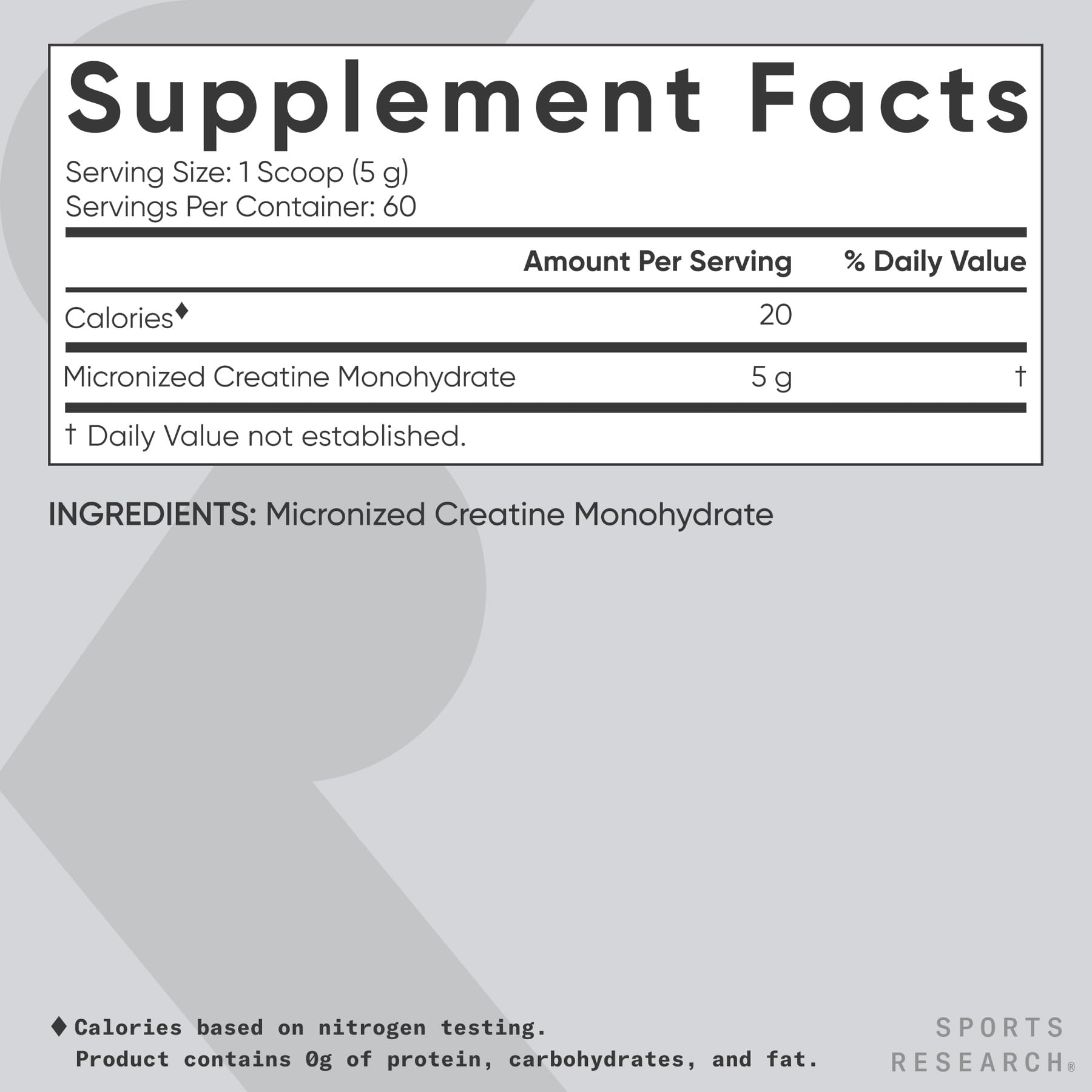 Etiqueta de Sports Research con ingredientes y certificaciones visibles