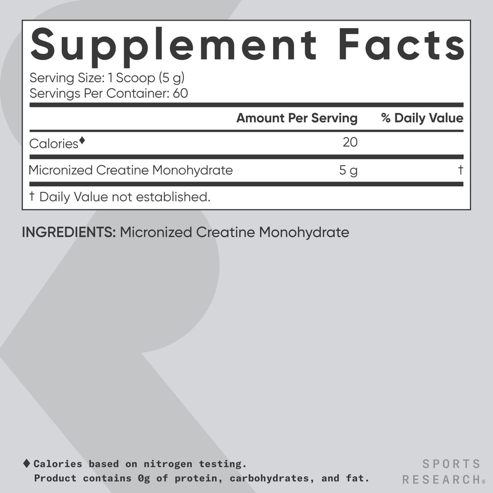 Etiqueta de Sports Research con ingredientes y certificaciones visibles