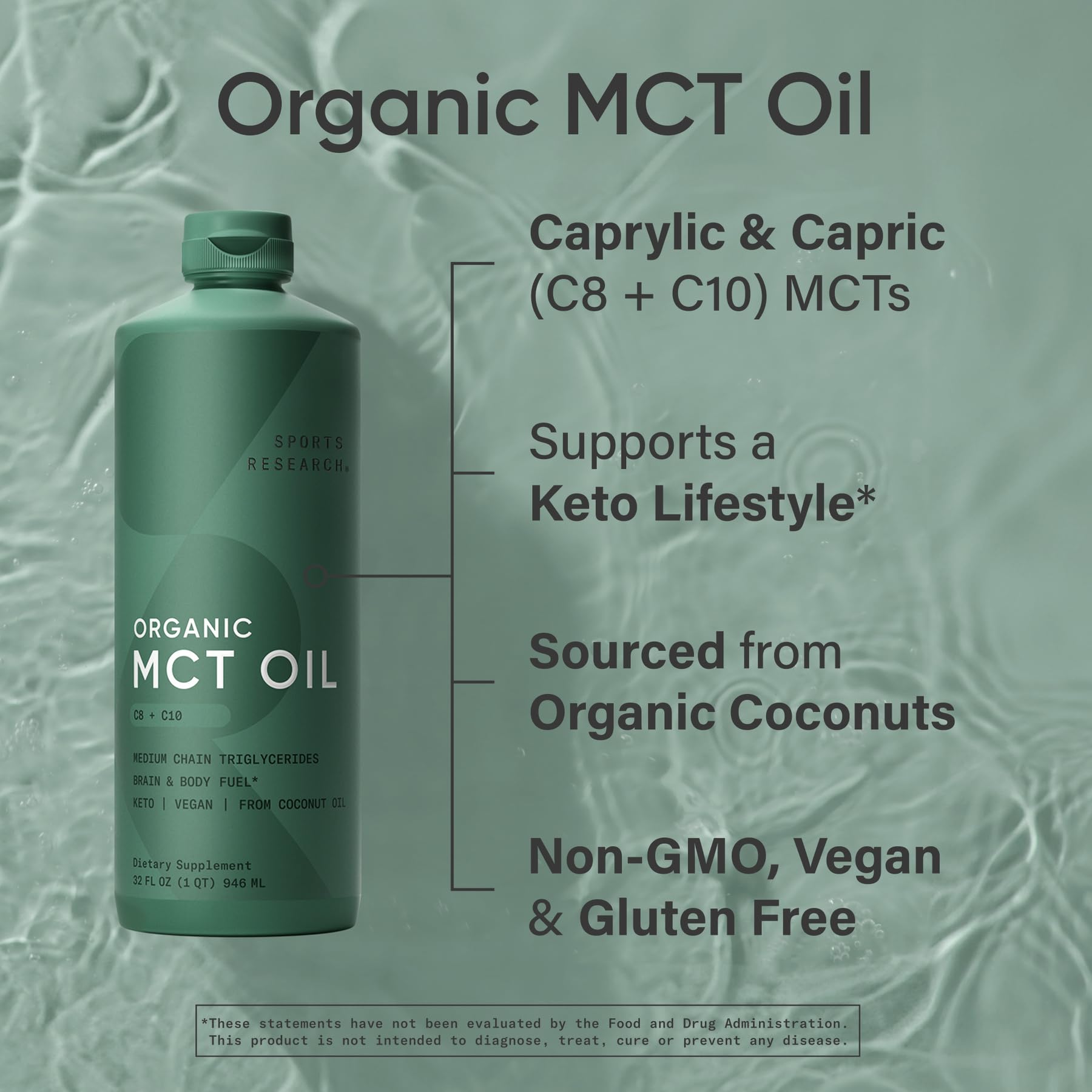 Sports Research cucharada de aceite MCT lista para añadir bebidas