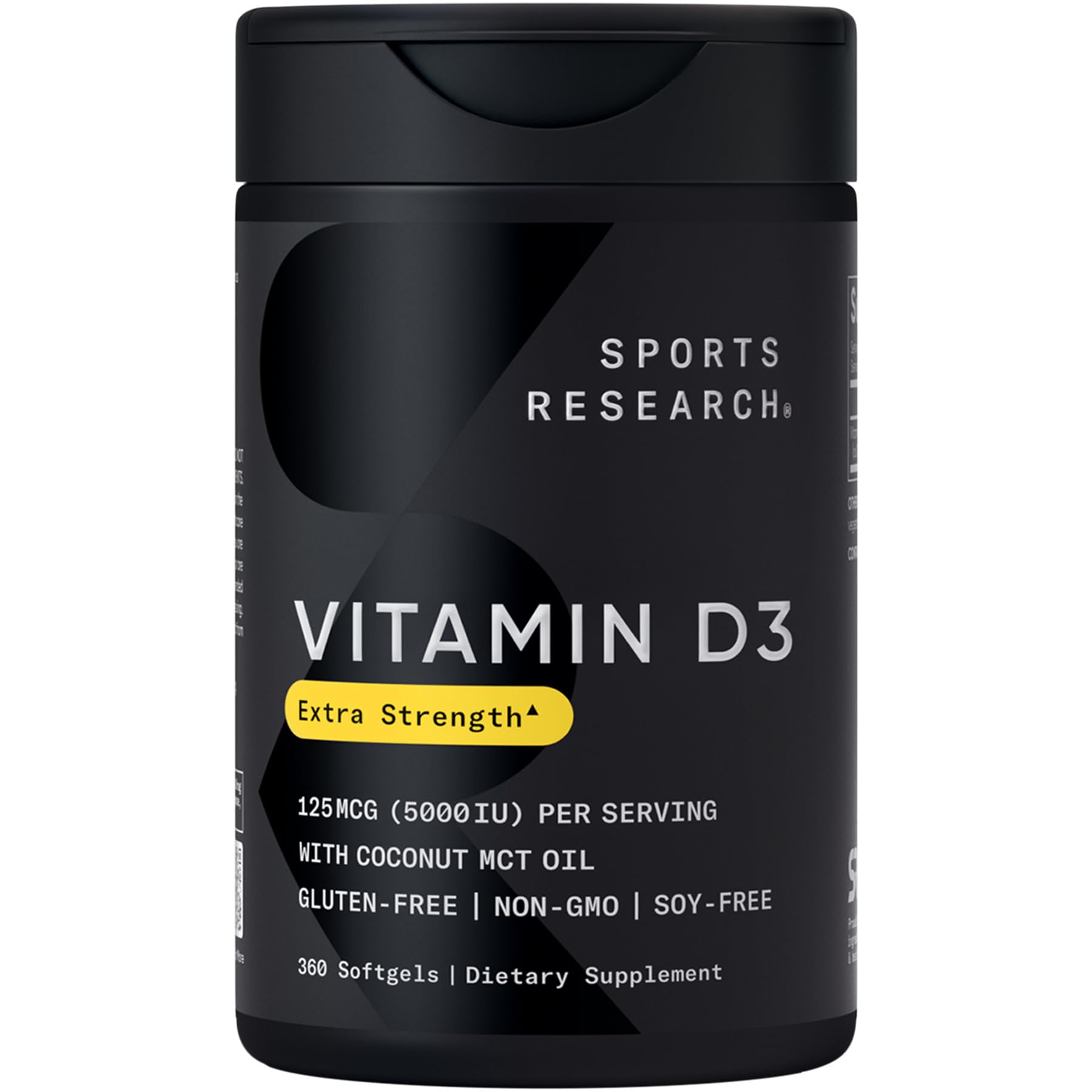 Sports Research frasco frontal mostrando 360 softgels y conveniencia