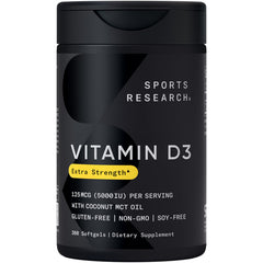 Sports Research frasco frontal mostrando 360 softgels y conveniencia