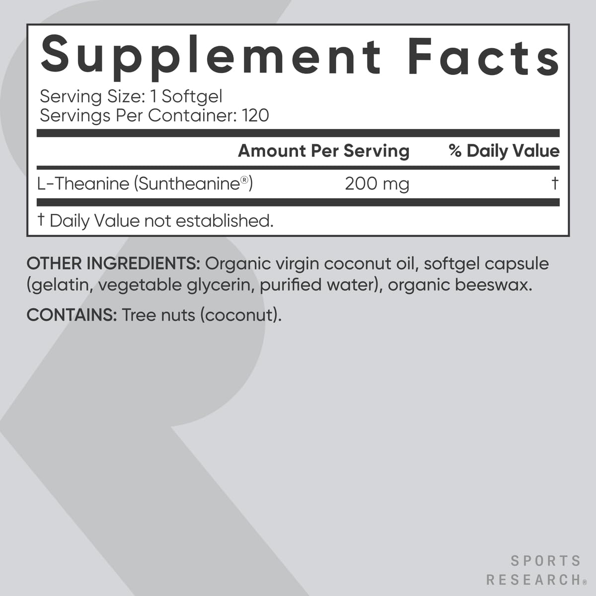 Sports Research softgel en mano ilustrando dosis única de 200 mg