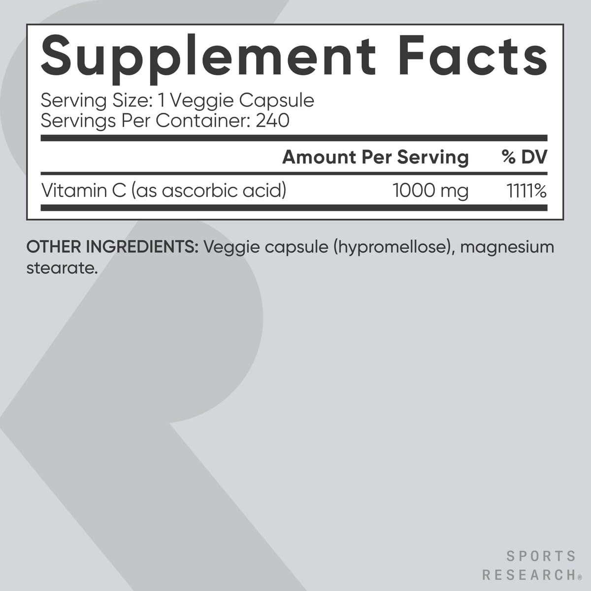 Sports Research etiqueta con información nutricional y certificaciones, transparencia