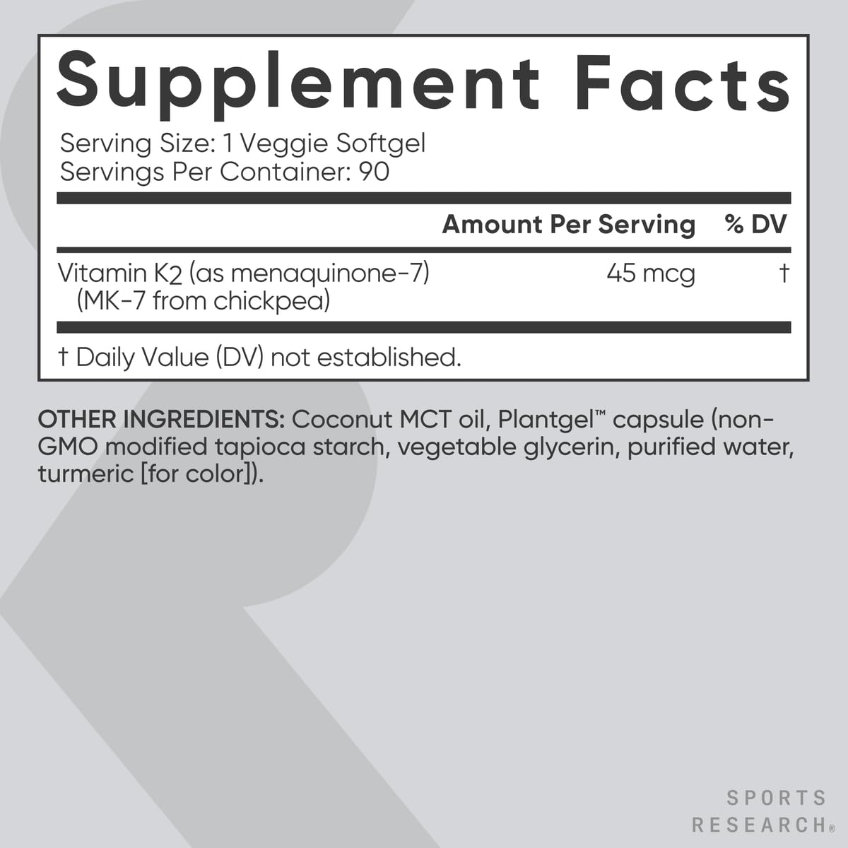 Sports Research etiqueta nutricional detallada con certificaciones claras
