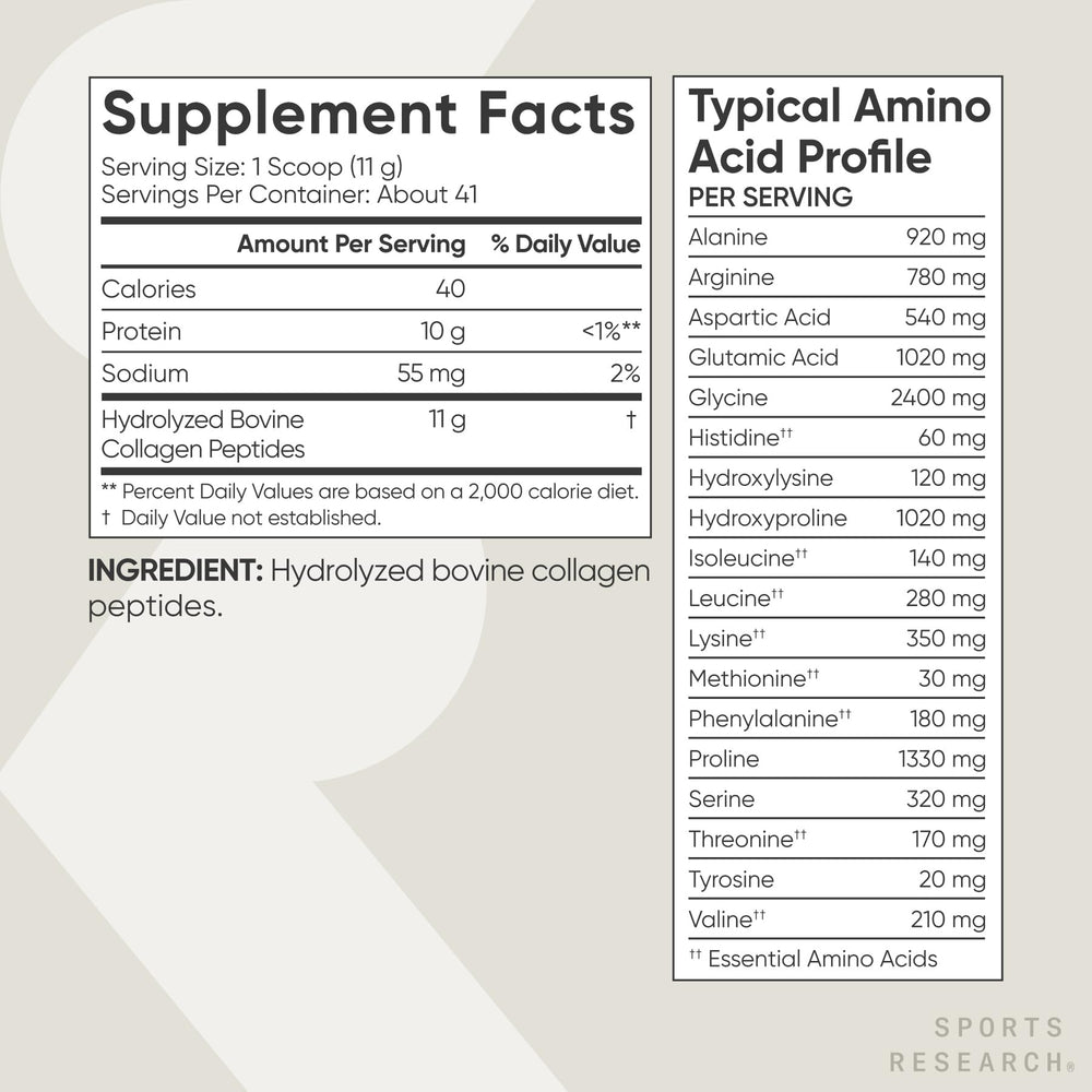 Etiqueta Sports Research con ingredientes y certificaciones visibles