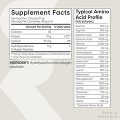 Etiqueta Sports Research con ingredientes y certificaciones visibles