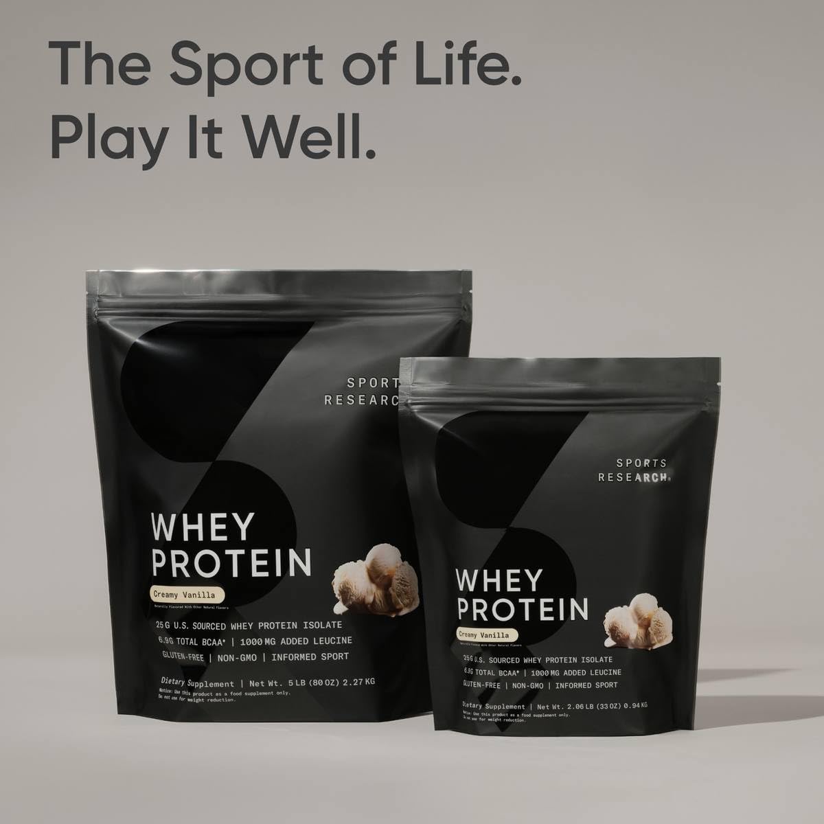 Sports Research etiqueta con ingredientes y beneficios nutricionales visibles
