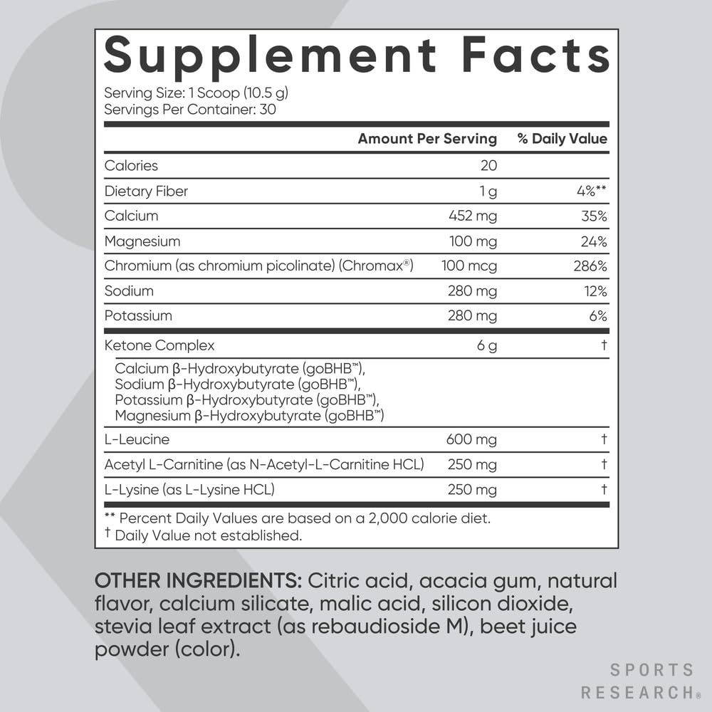 Sports Research etiqueta de ingredientes y sellos de calidad, transparencia y pureza
