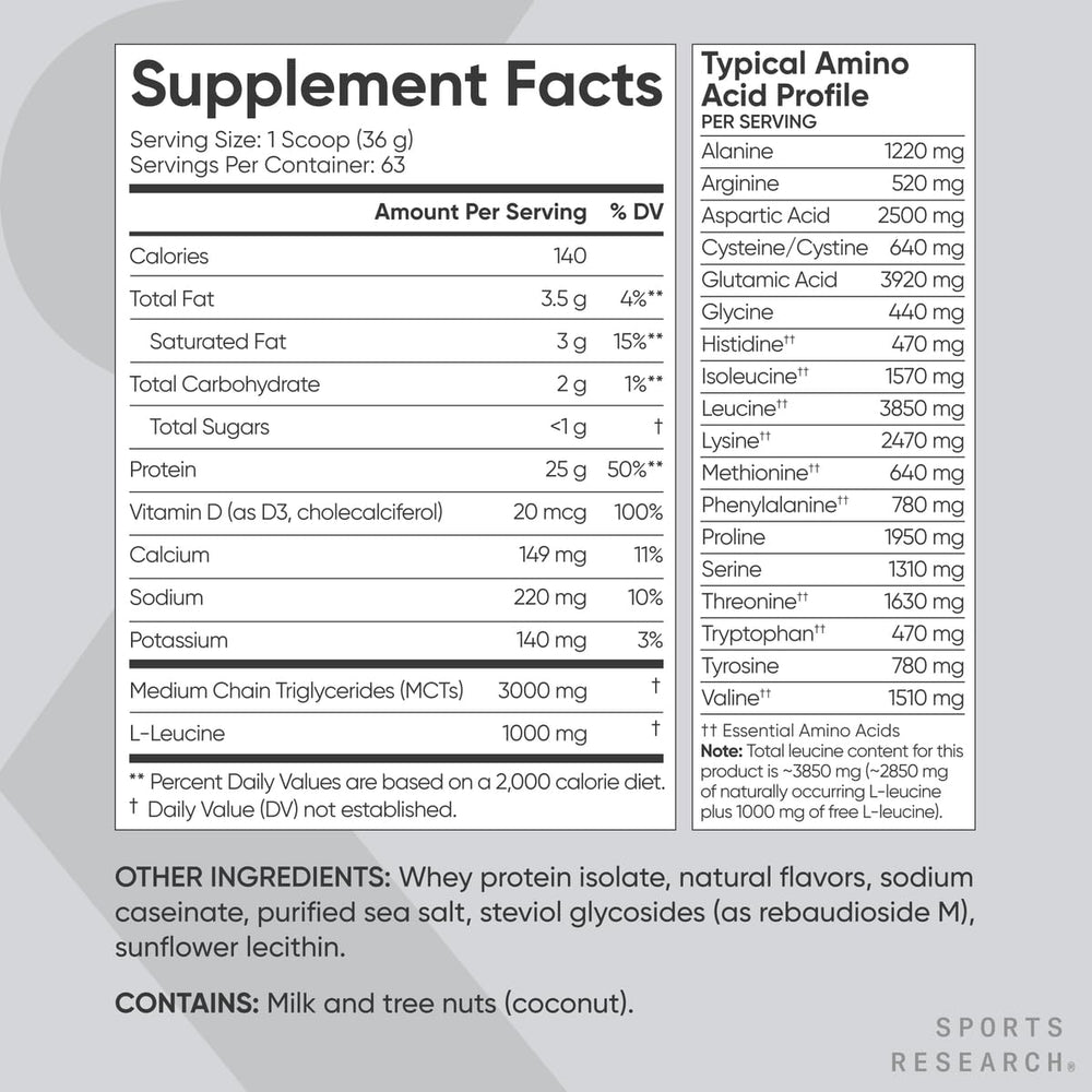 Sports Research etiqueta nutricional visible con ingredientes y beneficios claros