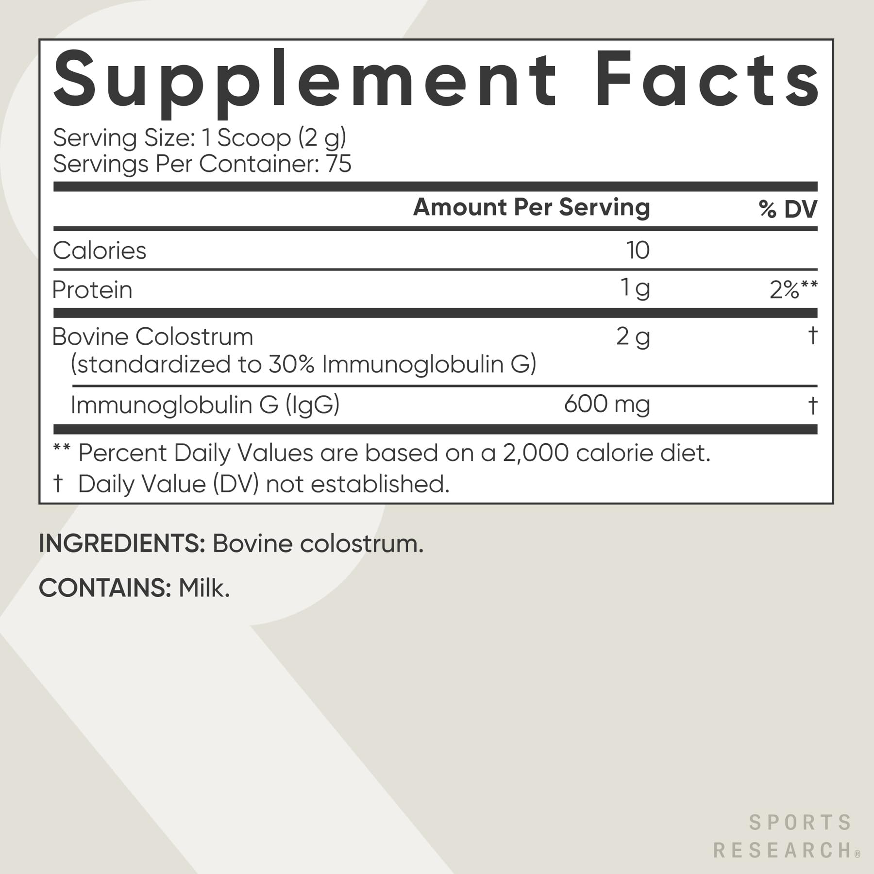 Sports Research etiqueta nutricional detallando ingredientes y pruebas