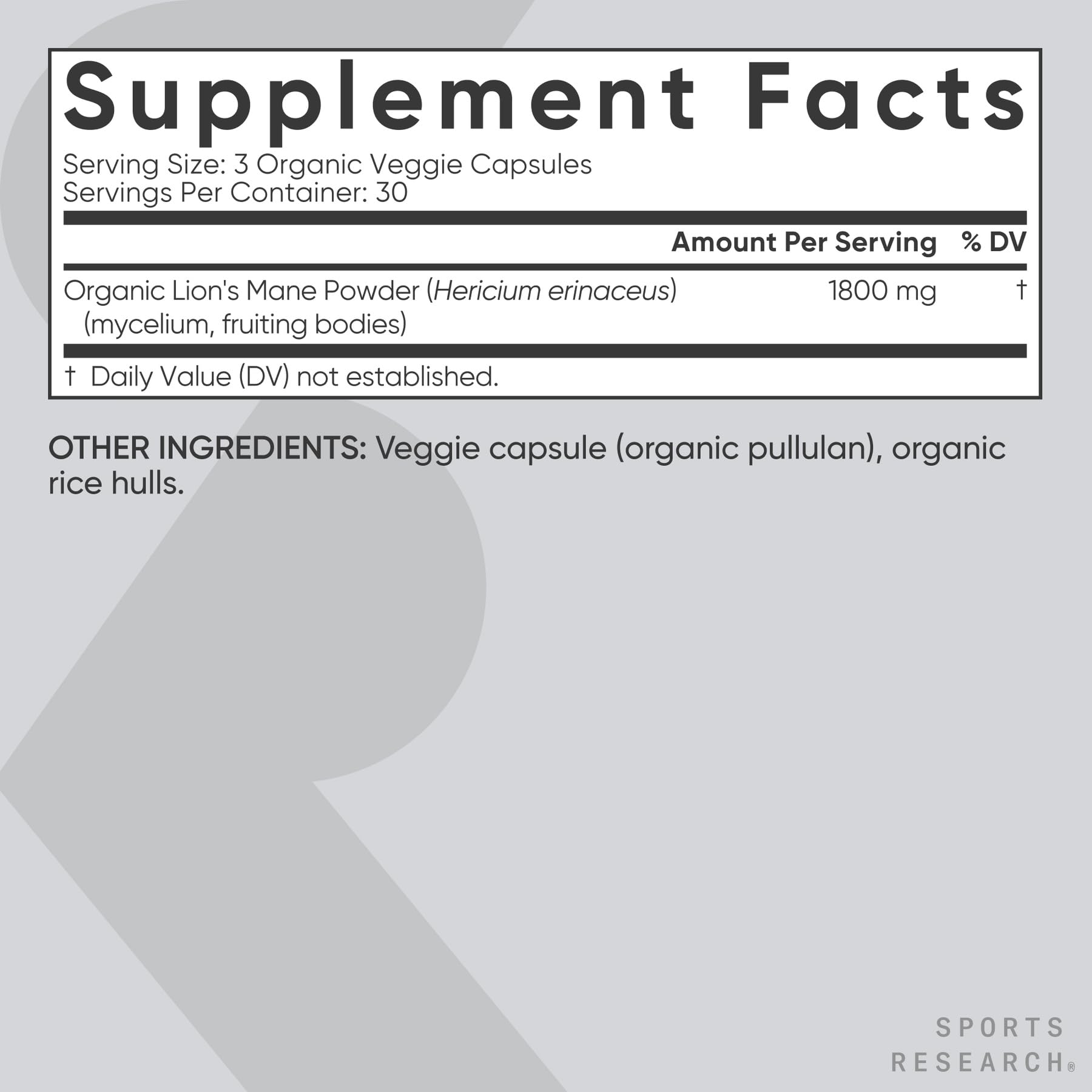 Sports Research etiqueta nutricional visible, transparencia en ingredientes orgánicos