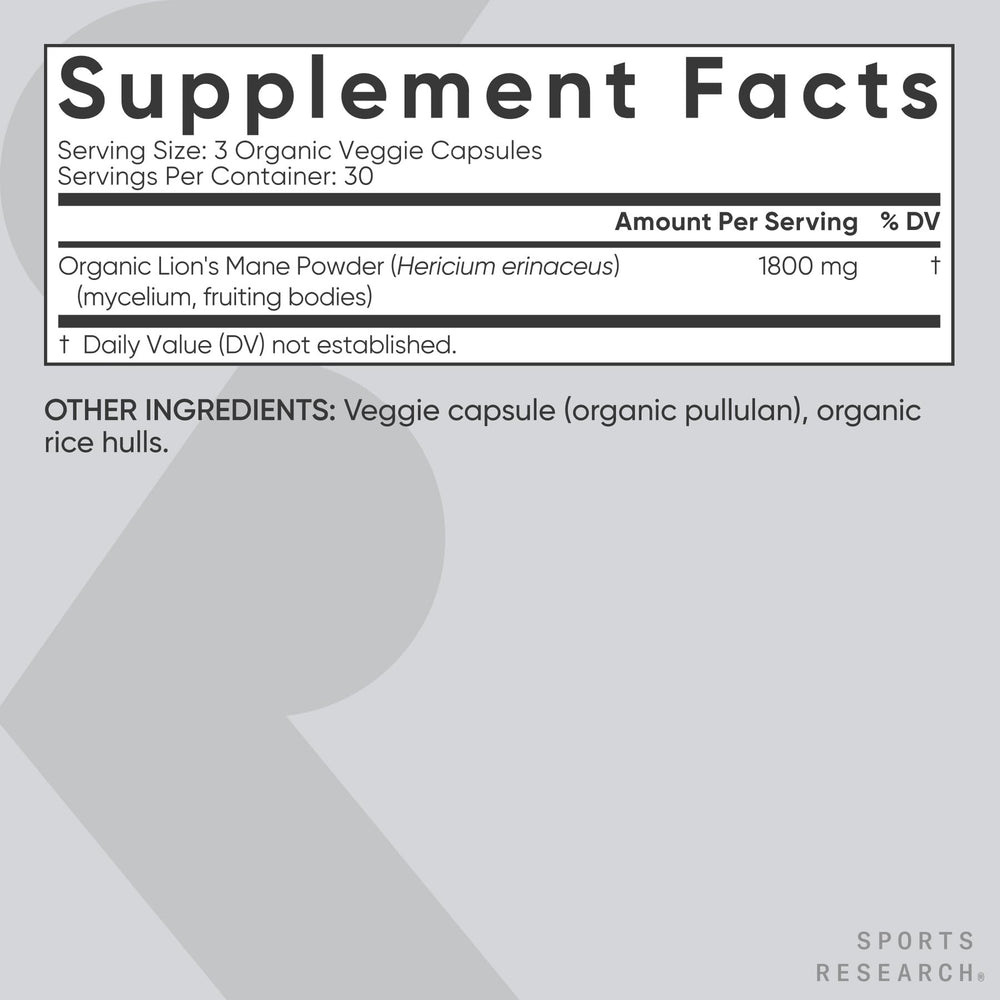 Sports Research etiqueta nutricional visible, transparencia en ingredientes orgánicos