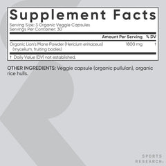 Sports Research etiqueta nutricional visible, transparencia en ingredientes orgánicos