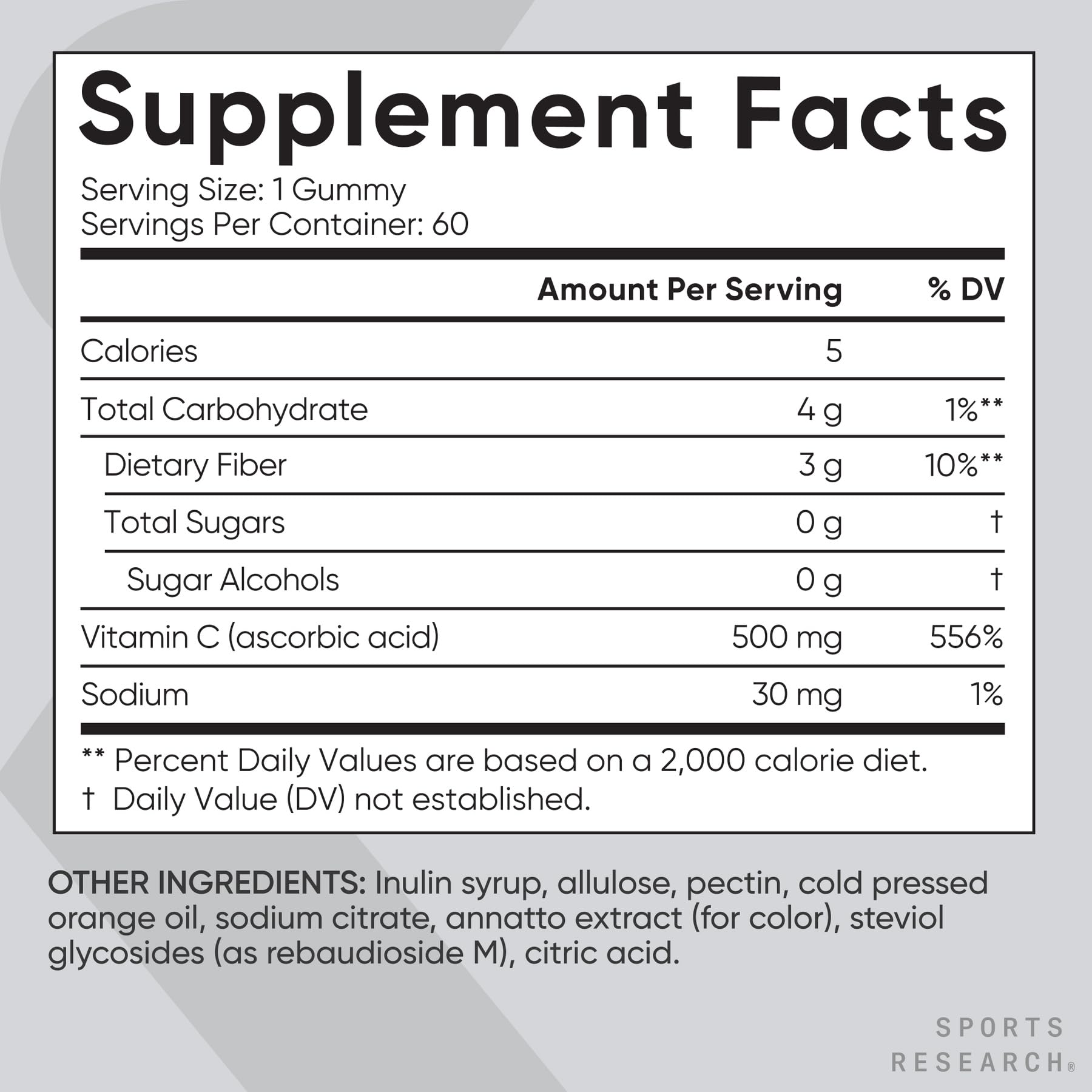 Sports Research etiqueta nutricional legible, información clara de dosis