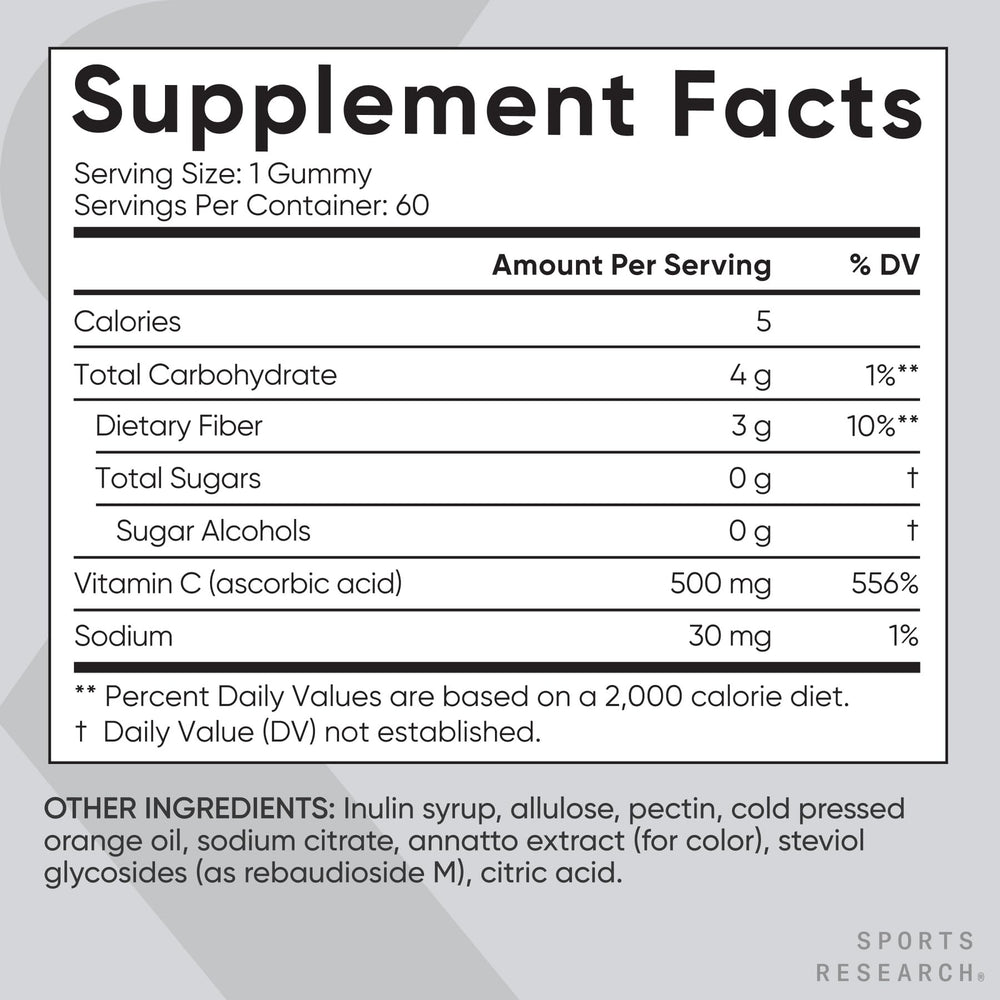 Sports Research etiqueta nutricional legible, información clara de dosis
