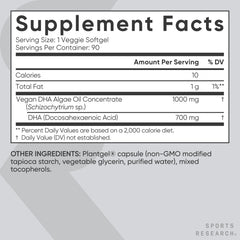 Sports Research etiqueta nutricional destacando 700 mg de DHA
