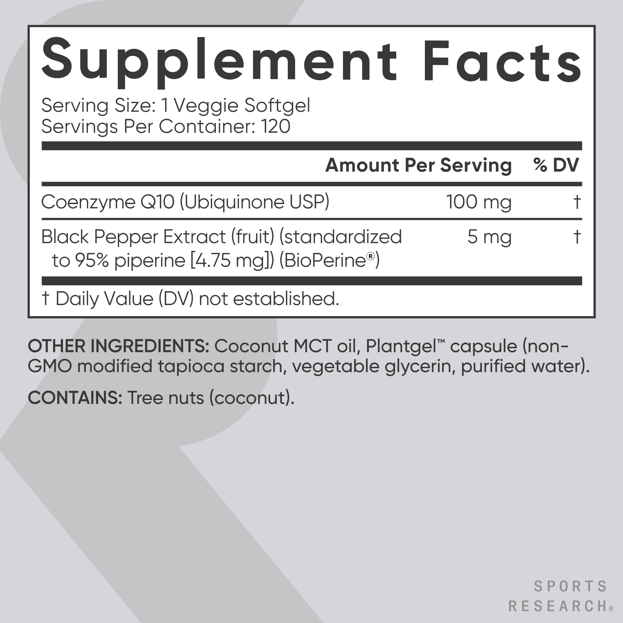Zoom a la etiqueta nutricional de Sports Research indicando dosis y origen USP