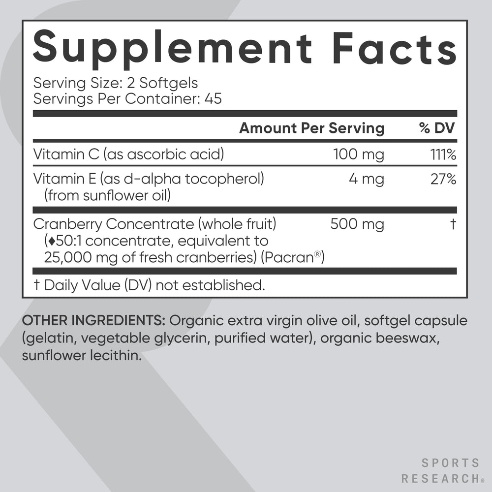Sports Research etiqueta nutricional legible con información de ingredientes
