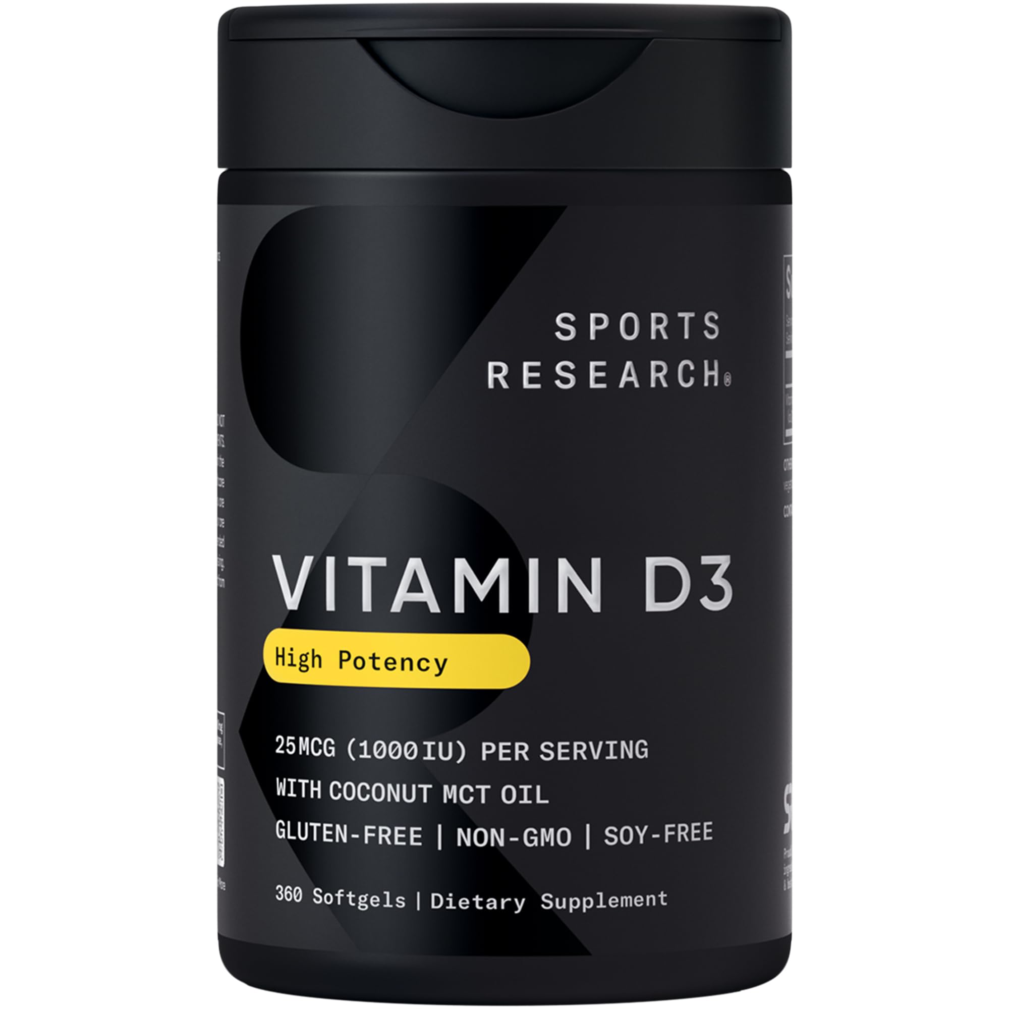 Sports Research frasco frontal mostrando etiqueta y cantidad