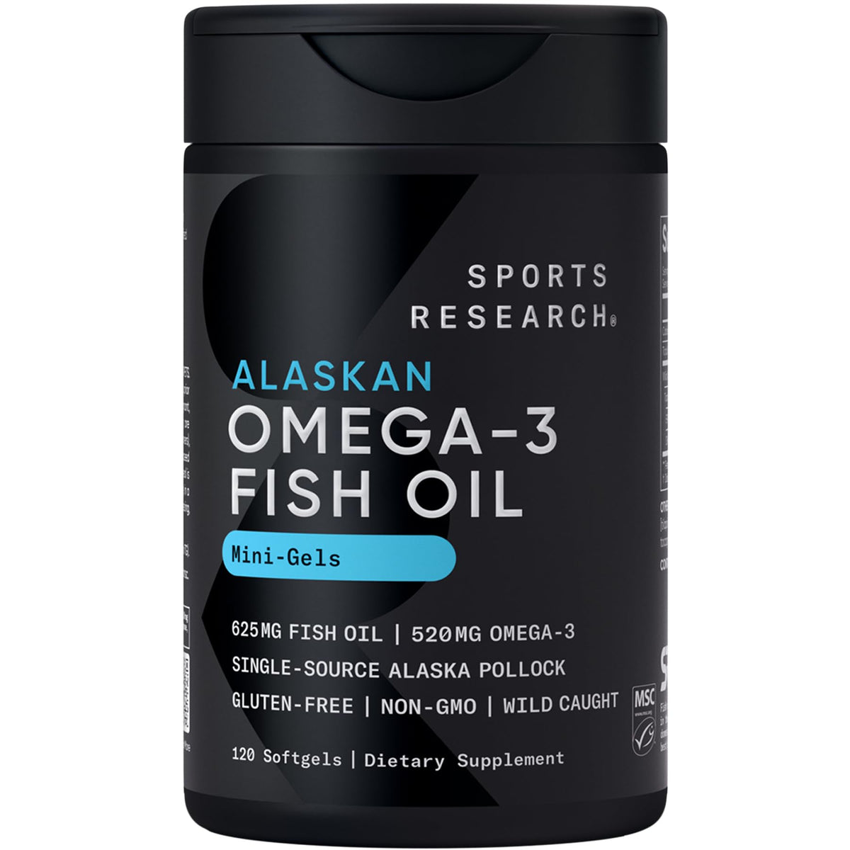 Sports Research frente del empaque mostrando 120 mini geles y beneficios