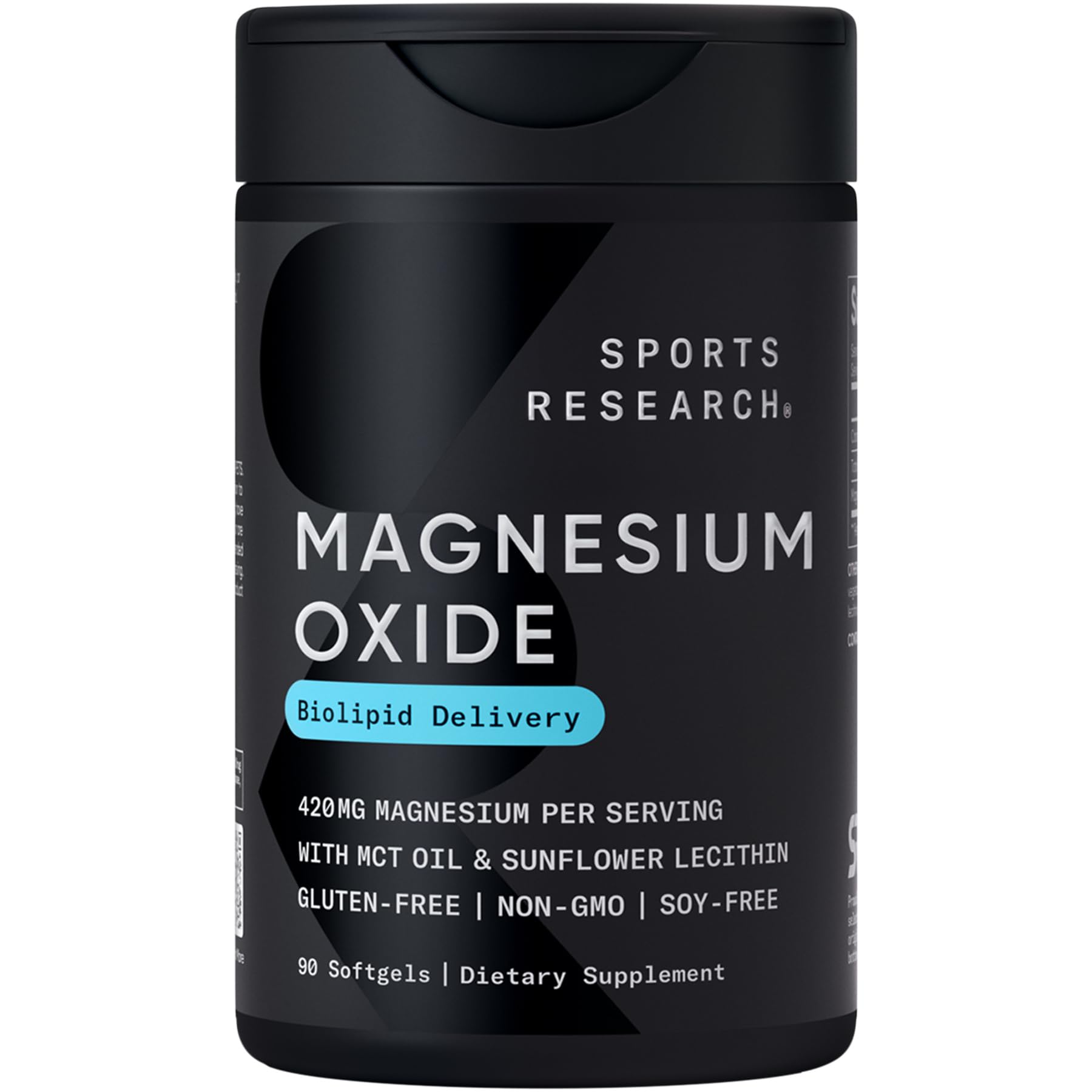Sports Research frasco frontal mostrando 90 softgels y beneficios de calidad