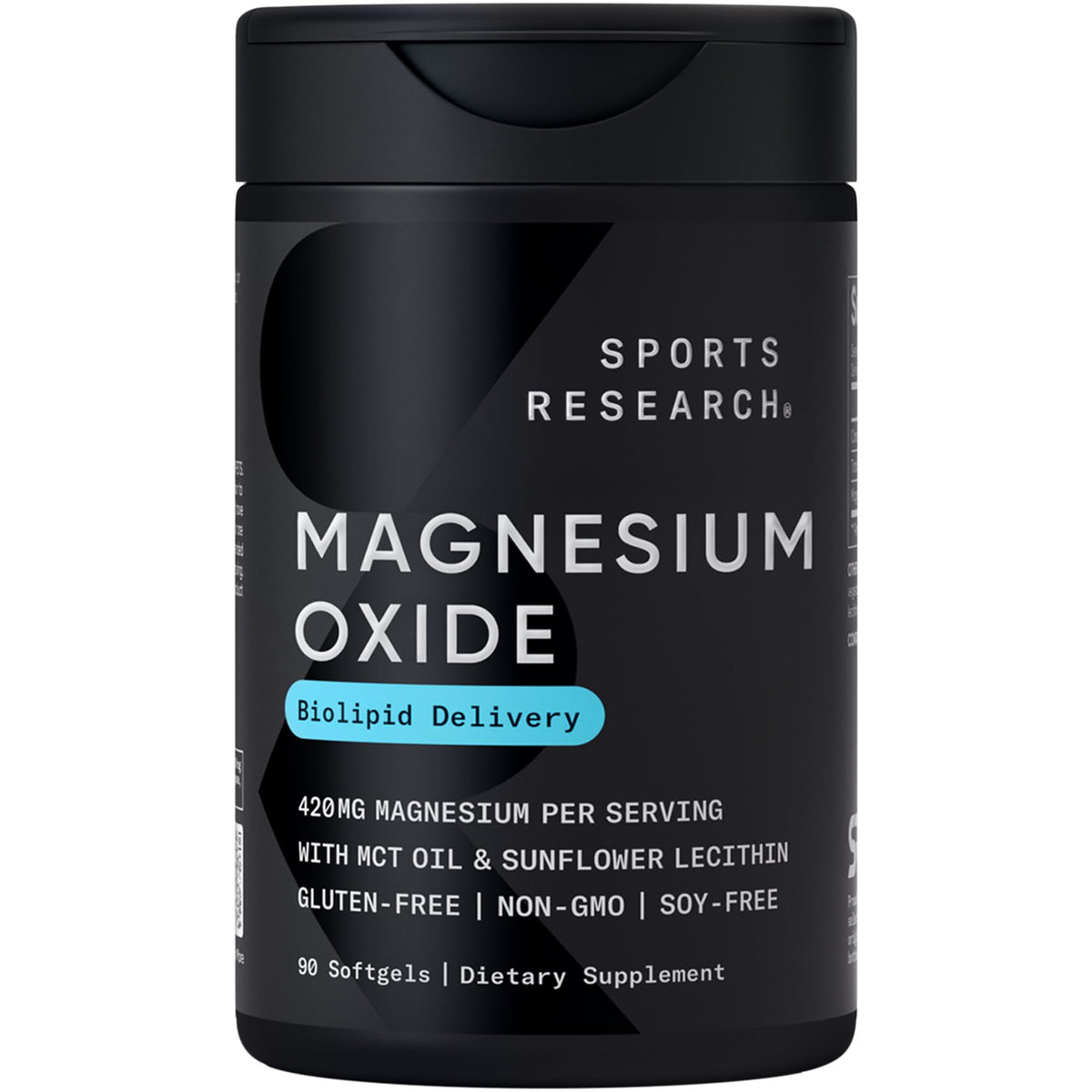 Sports Research frasco frontal mostrando 90 softgels y beneficios de calidad