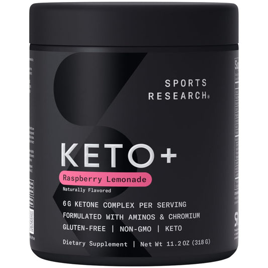 Sports Research envase frontal Raspberry Lemonade mostrando etiqueta y tamaño, ofrece confianza