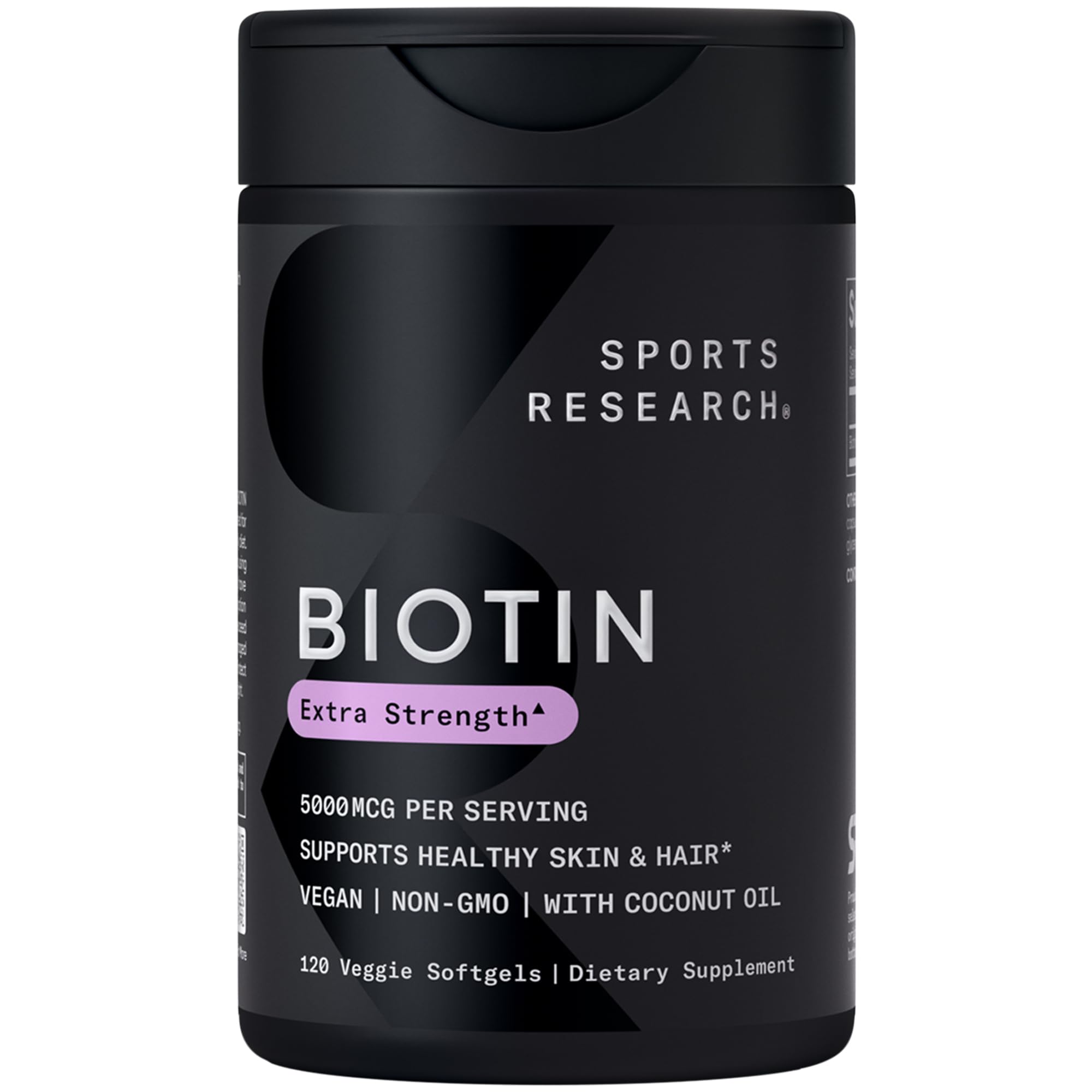 Sports Research frasco frontal mostrando etiqueta y beneficio de pureza