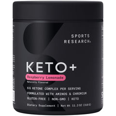 Sports Research envase frontal Raspberry Lemonade mostrando etiqueta y tamaño, ofrece confianza