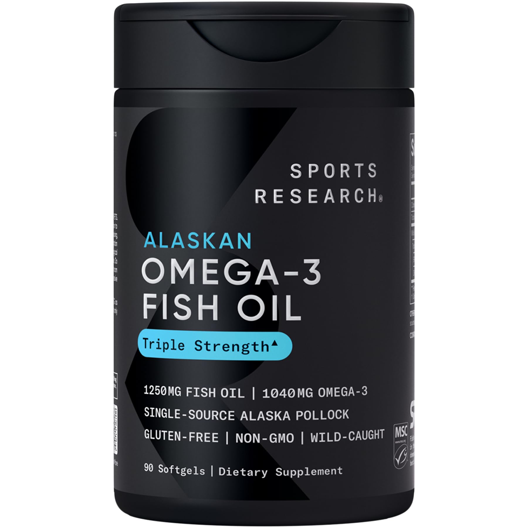 Sports Research envase frontal mostrando etiqueta y beneficio de omega-3