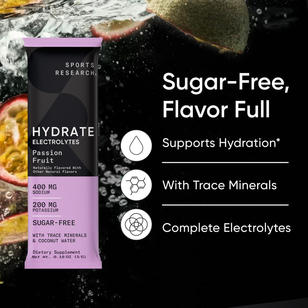 Textura del polvo Sports Research Hydrate mostrando mezcla fina y solubilidad