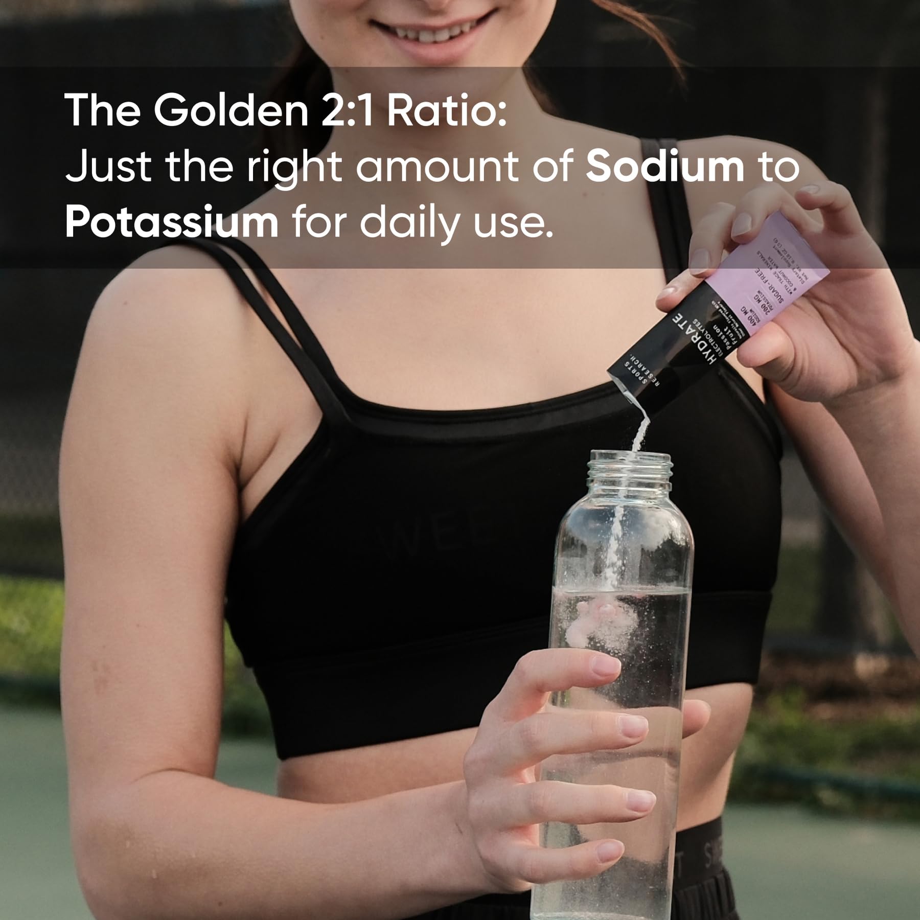 Sobre individual Sports Research Hydrate en mano listo para llevar y usar