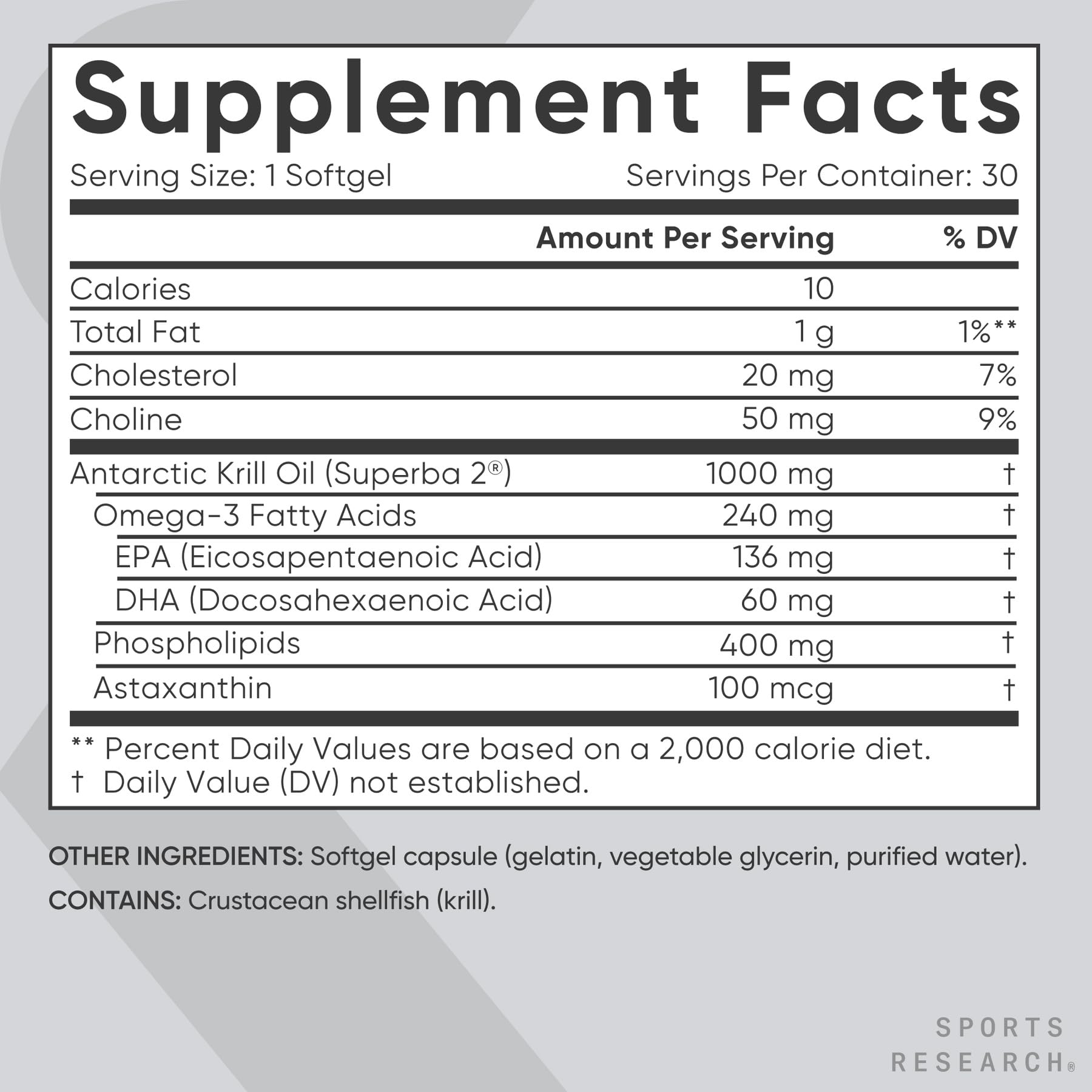 Sports Research gota de aceite de kril mostrando color y calidad antioxidante
