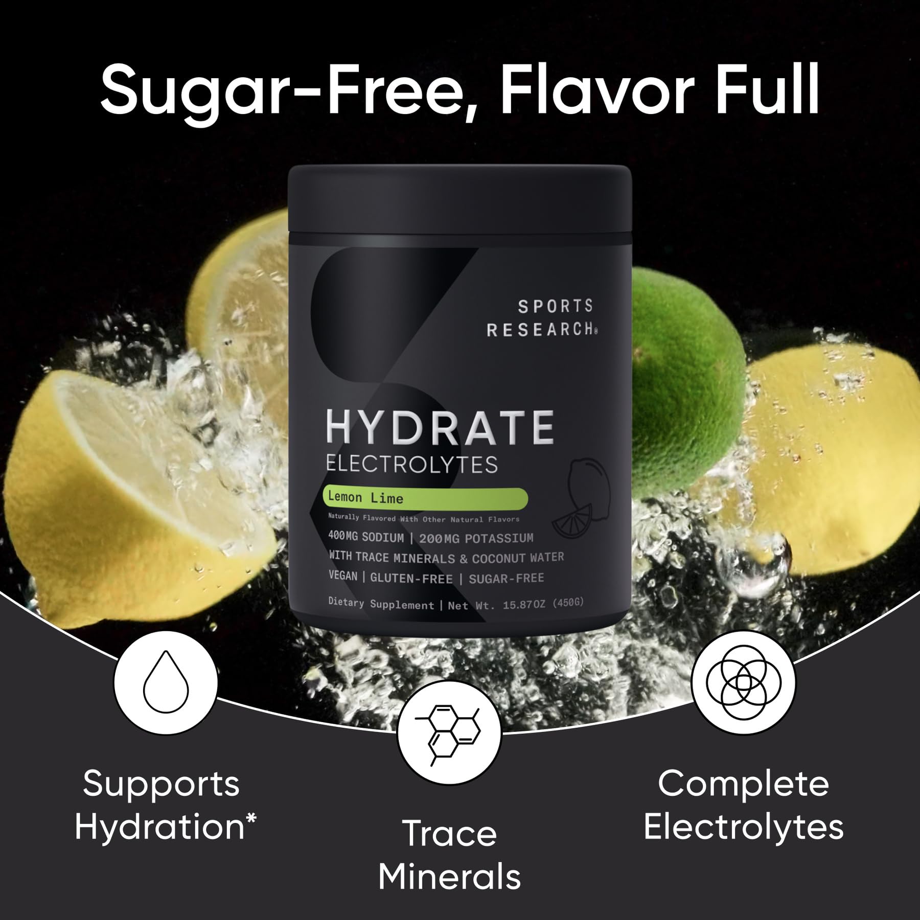 Sports Research vaso con mezcla Lemon Lime listo para beber y refrescar