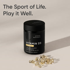 Sports Research softgels junto a plato para tomar con comida