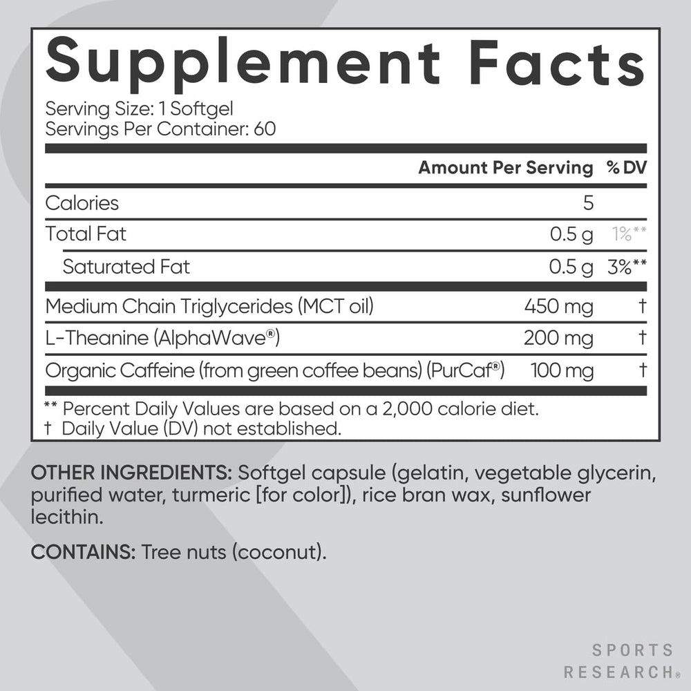 Sports Research softgel junto a regla para referencia de tamaño