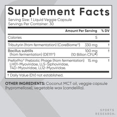 Sports Research vista cercana del aceite interno que libera butirato gradual