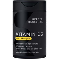 Sports Research envase frontal mostrando 360 softgels y beneficios visibles
