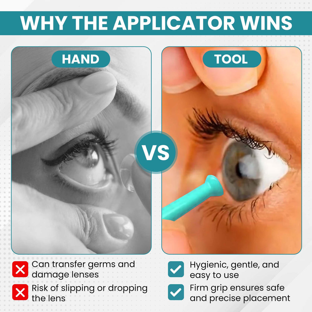 SPORTS WORLD VISION aplicador guardado junto a estuche de lentes, higiene portable