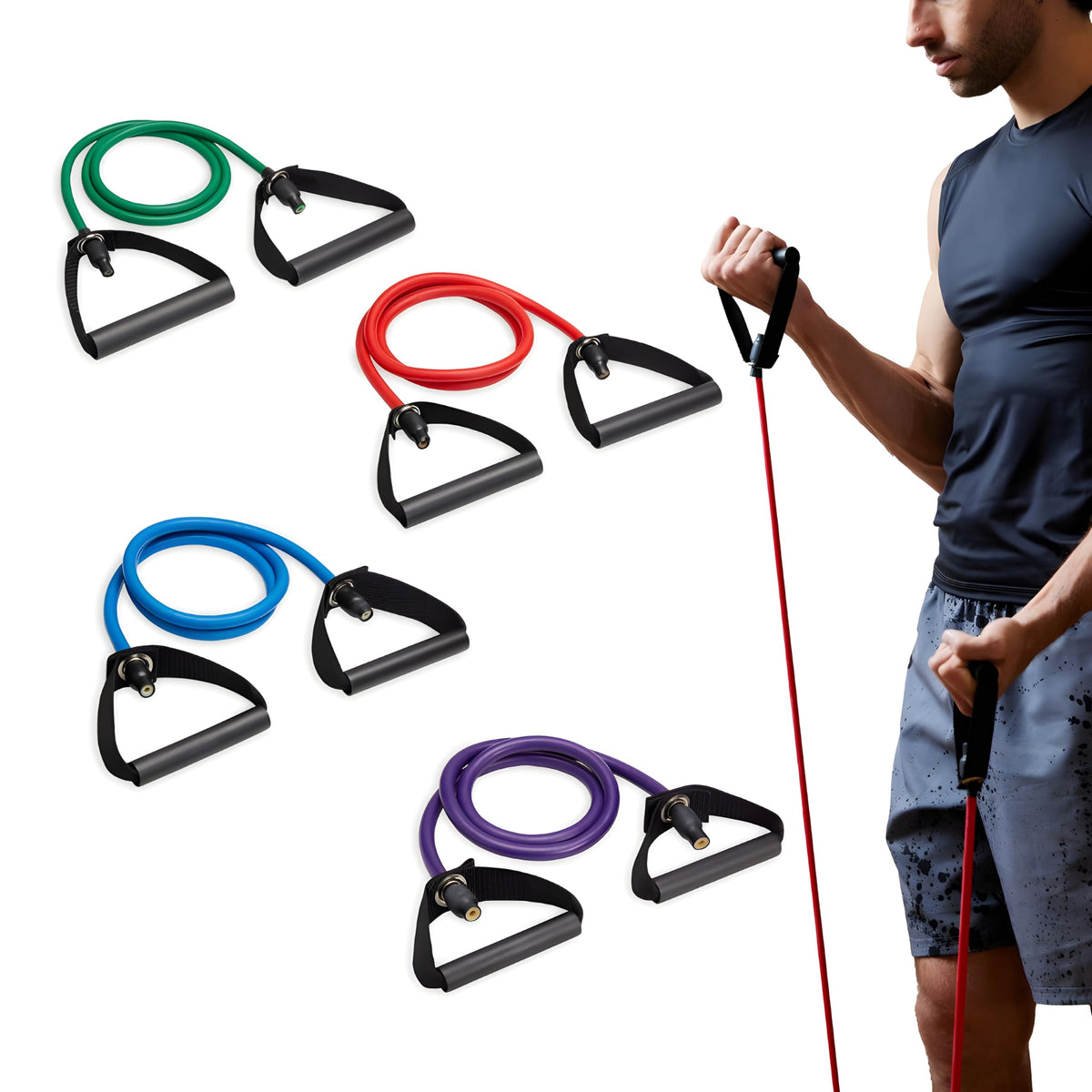 SPRI Xertube pack frontal mostrando las cuatro resistencias para entrenar todo el cuerpo