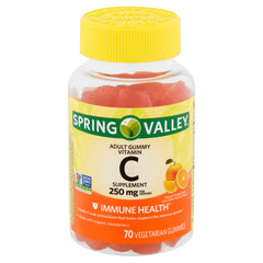 Spring Valley frasco frente con 70 gomitas naranja, presentación práctica