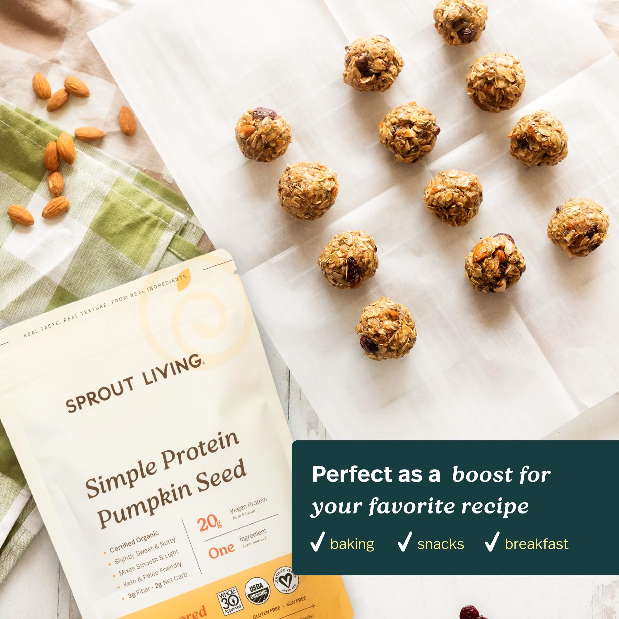 Sprout Living semillas de calabaza crudas indicando origen orgánico