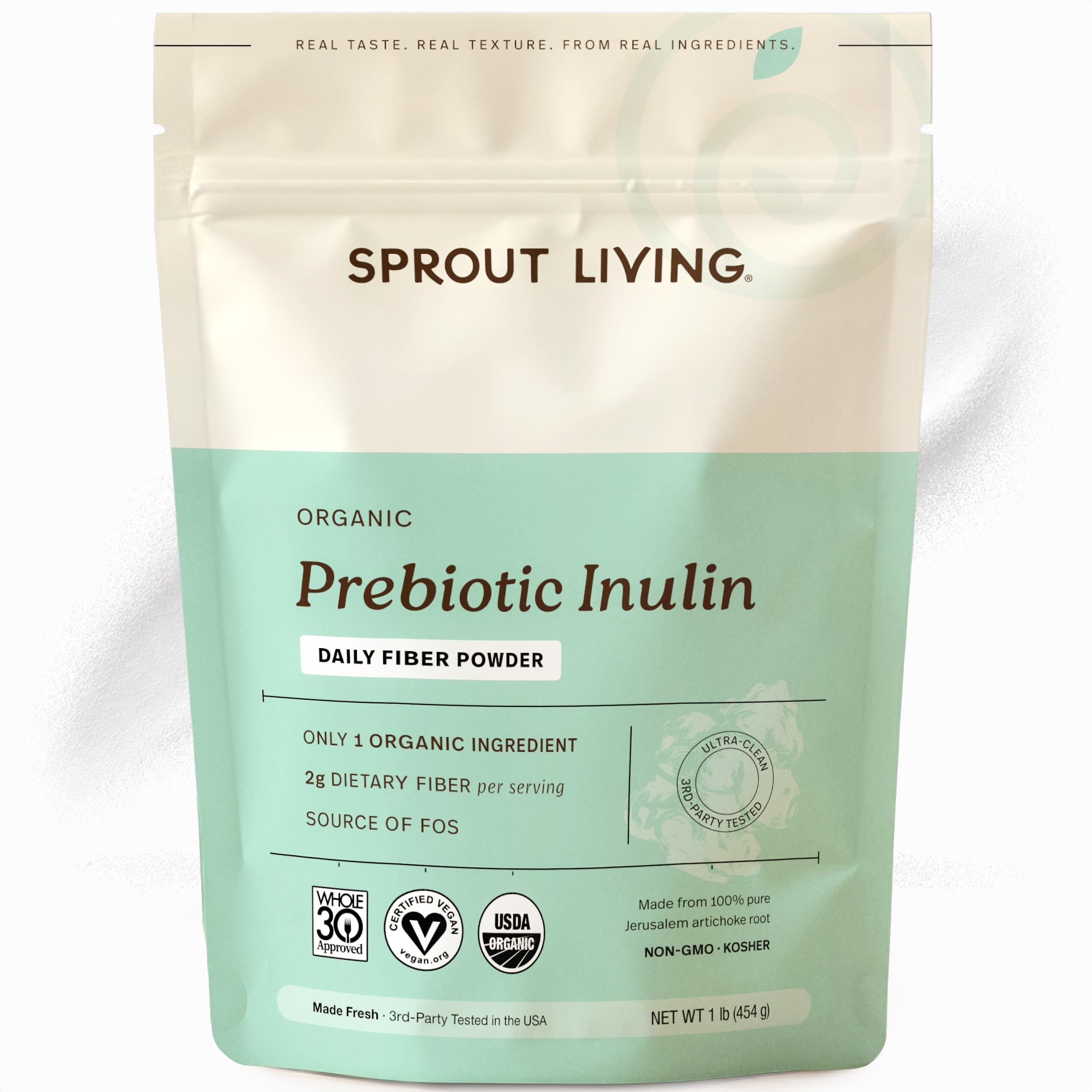 Sprout Living frente del empaque mostrando presentación y tamaño, claridad del producto