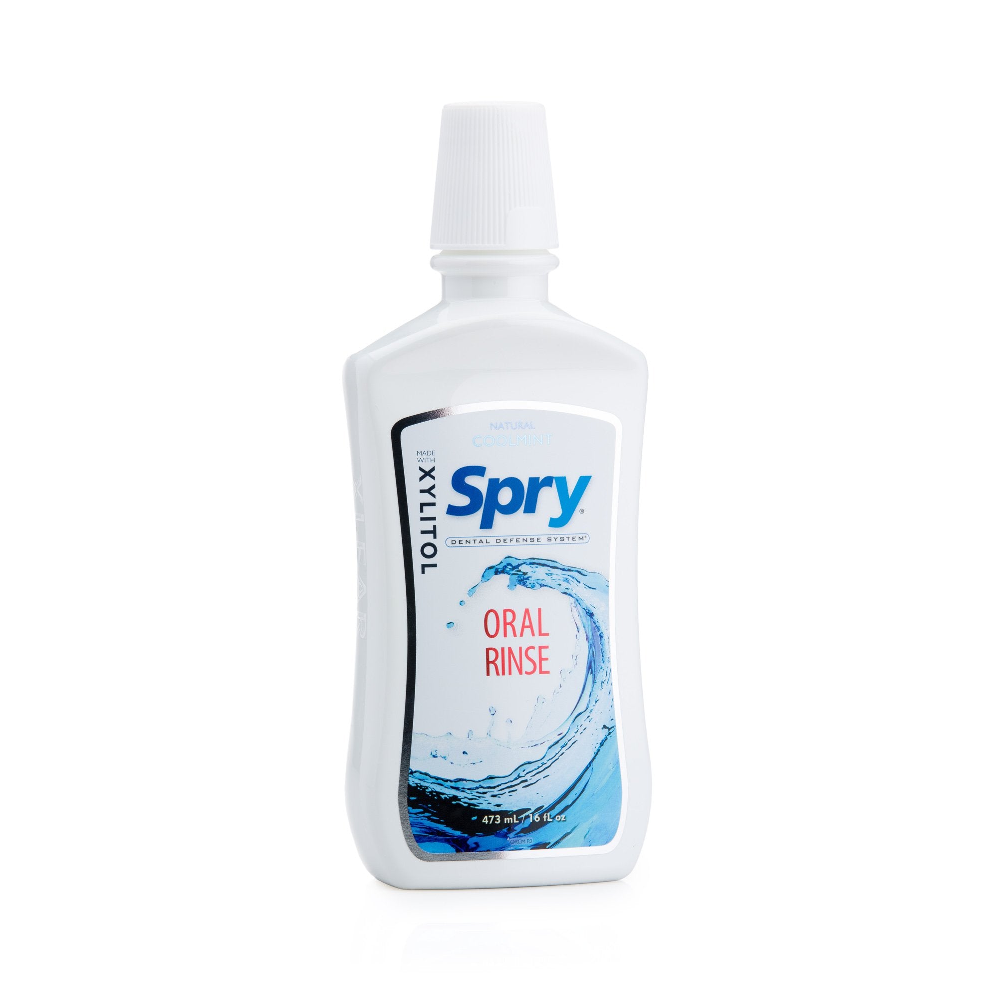 Spry botella frontal mostrando etiqueta coolmint y beneficios frescura