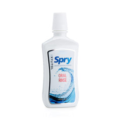 Spry botella frontal mostrando etiqueta coolmint y beneficios frescura