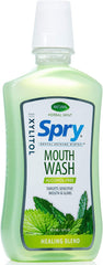 Detalle de etiqueta Spry con ingredientes herbales y beneficio informativo