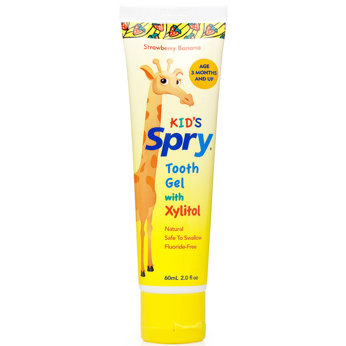 Spry gel dental frente del envase mostrando etiqueta y beneficio de sabor agradable