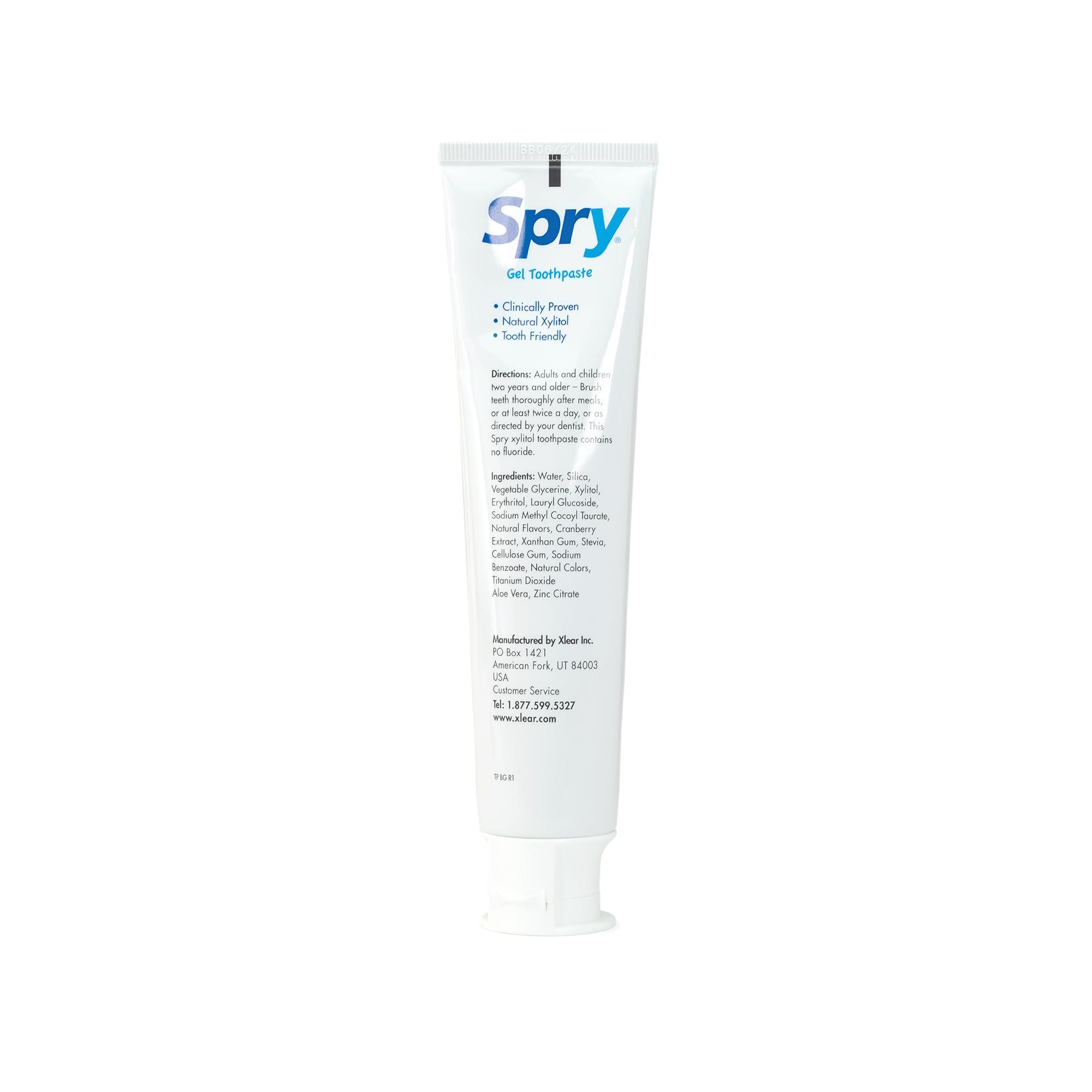 Spry etiqueta de ingredientes resalta xilitol natural y sin azúcares añadidos
