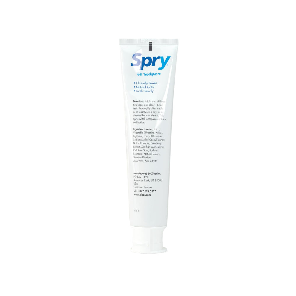 Spry etiqueta de ingredientes resalta xilitol natural y sin azúcares añadidos