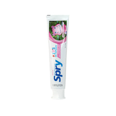 Spry pasta infantil vista frontal muestra envase y sabor chicle, facilita elección